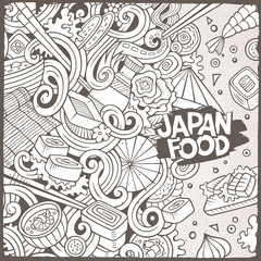 Cartoon hand-drawn doodles Japan food illustration.