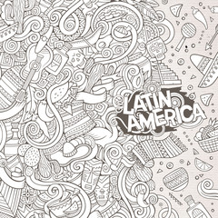 Obraz premium Cartoon hand-drawn doodles Latin American frame