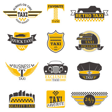 Set of vintage and modern taxi logos, taxi labels, taxi badges and taxi design elements. Taxi service Business signs templates, icons, taxi logo corporate identity design elements and vector objects.