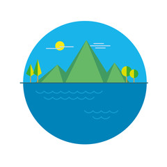illustration mountains island in color flat