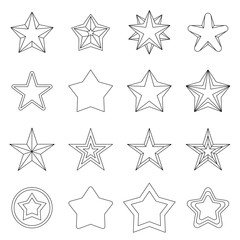 Star icons set in outline ctyle. Black and white stars set collection vector illustration