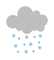 Single weather icon cloud with snow storm meteorology winter element. Illustration blue snow cloud on white. Cloudy climate snow cloud. Winter cloud snow day symbol. Meteorology winter element.
