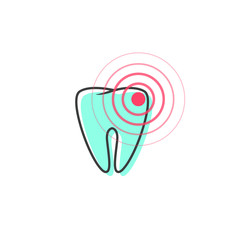 Tooth pain vector icon isolated on white background, line outline cartoon symbol of ache tooth, caries illness concept