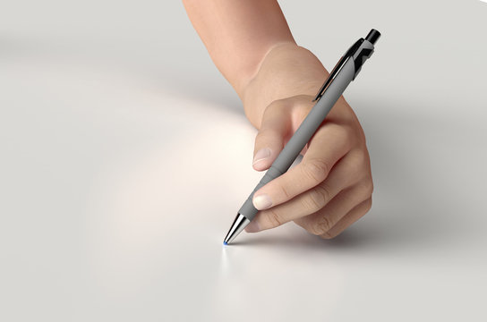hand is writing with  a pen isolated on white
