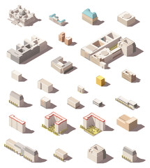 Vector isometric minimalistic low poly icon set or map infographic elements city buildings, homes and offices © Taras Livyy