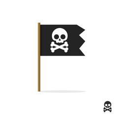 Pirate flag vector symbol flat icon, skull crossbones, bones shape label, illustration sign, shape badge isolated on white, danger and warning symbolic