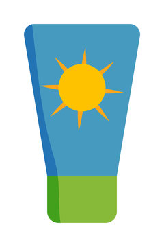 Cream sunscreen bottle isolated on white background, sunscreen cream icon vector bottle. Sunblock cosmetic summer container sunscreen cream bottle tube packaging design sunscreen cream icon