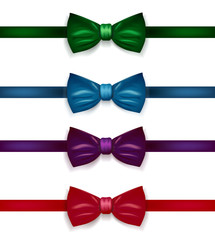 set of colorful bow ties. Blue, orange, purple and green. Collection of bows
