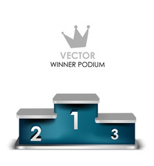 blue winner podium with first, second, third place. Vector isolated black podium
