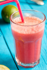 Tasty Watermelon Fresh Smoothie with Mint Leaves, Cucumber and Lime Citrus