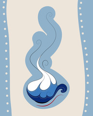 Naklejka premium Cafe design for businesses near coast, beach, sea, ocean, lakes, rivers, on islands, sailing vehicles or other. Vector drawing of a drink cup with water waves. Could be coffee, tea or other drink