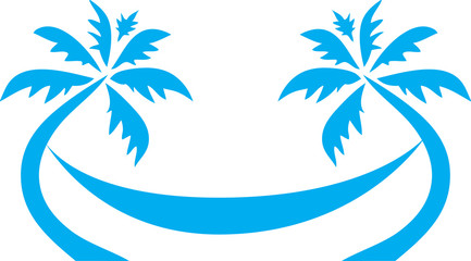 Fototapeta na wymiar Blue Tropical Palm Tree Travel Logo 