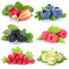 Sammlung Beeren Erdbeeren Blaubeeren Himbeeren Johannisbeeren Fr