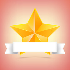 Yellow star with ribbon.