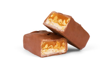 Chocolate covered bar of soft caramel toffee and chocolate mouse