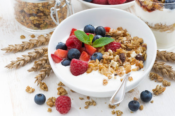 healthy breakfast with natural yogurt, muesli and berries 