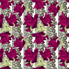 Seamless flowers roses pattern on black lace