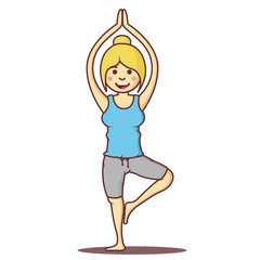 Vector cartoon beautiful woman exercising yoga poses.Health girl relax in fitness poses.