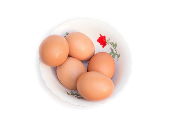 five eggs in Cup. on white background