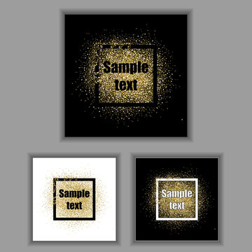 Square frames with golden sparkles.