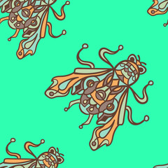 Vector seamless pattern with funny flies
