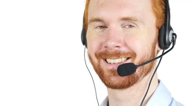 Portrait of business man with headset , call center , customer servive