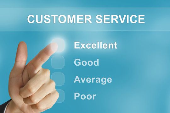 business hand pushing customer service button