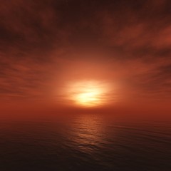 Naklejka na ściany i meble sun over the water. Sunset on the sea 