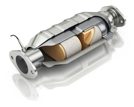 Cross section of catalytic converter with sensor flue gas