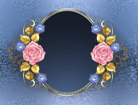 Oval banner with pink roses