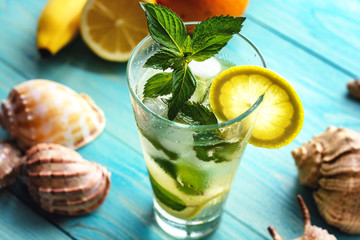 fresh mojito on a blue table