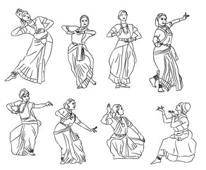Fototapeta na wymiar silhouettes indian dancers