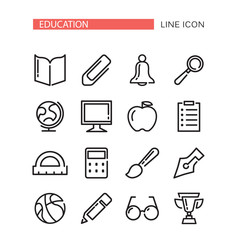 Education Vector Icons Set with red ribbon for tex