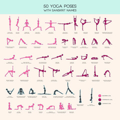 Yoga poses stick figure set - obrazy, fototapety, plakaty