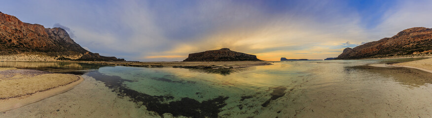 Amazing sunset of Balos Lagoon and Gramvousa island on Crete, Greece
