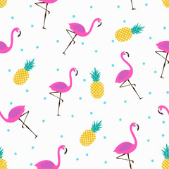 cute pattern with flamingos and pineapples