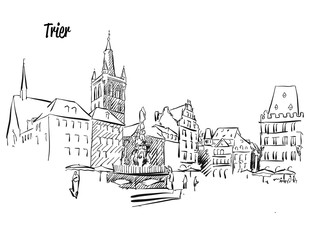 Trier Market Square Outline Sketch - obrazy, fototapety, plakaty
