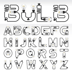 Vector illustration of alphabet with light bulb. Letters from A to Z