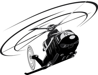Simplified black and white image of a helicopter on a white background.