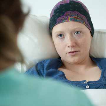 Close-up of ill with leukemia girl