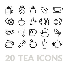 collection of tea line icons