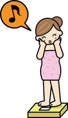体重計の上で喜ぶ女性