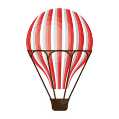 Obraz premium Red hot air balloon flying, isolated flat icon vector illustration graphic.