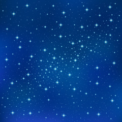 Naklejka premium Abstract Blue background with sparkling twinkling stars. Cosmic shiny galaxy (atmosphere). Holiday blank backdrop texture for Christmas (Xmas), Happy New Year , glow milky way elements (fantasy sky)