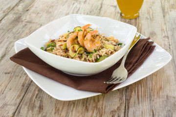 Risotto integrale con gamberi e zucchine, Mediterranean Cuisine