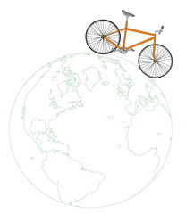 Bike on the globe. Travel Concept. vector illustration.