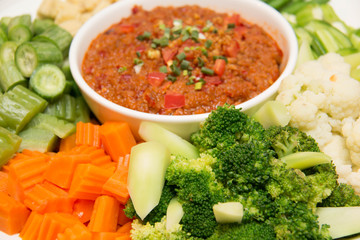 chili paste and boiled vegetables
