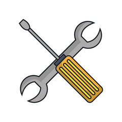 Wrench and screwdriver isolated flat icon, vector illustration graphic design.