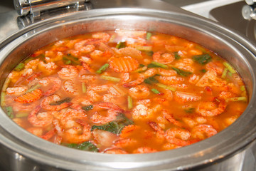 Hot and sour soup and shrimp in condensed water