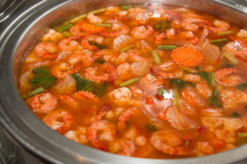 Hot and sour soup and shrimp in condensed water